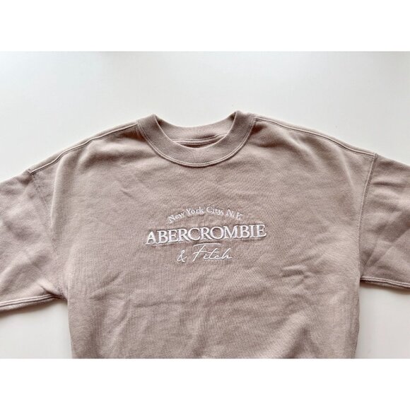 ABERCROMBIE & FITCH Taupe Cotton Fleece Embroidered Crew Sweatshirt, Size XS - Picture 8 of 15